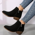 thumbnail image 5 of Black Ladies Suede Short Boots With Block Heel Comfortable Elevated Design For Outdoor Fall Winter Use, 5 of 9