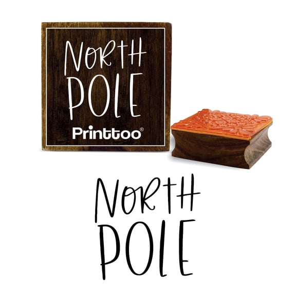 Printtoo North Pole Word Design Brown Square Wooden Rubber Stamp Diary Card Block-2 x 2 Inches