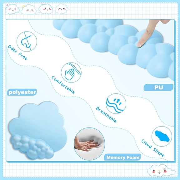 WEIFEI-Cloud Wrist Rest Keyboard, Cloud Mouse Pad Wrist Support, Ergonomic Gaming Arm Wrist Rest for Desk Computer Keyboard Cloud Drink Coaster and Simple Mouse Pad (Blue)