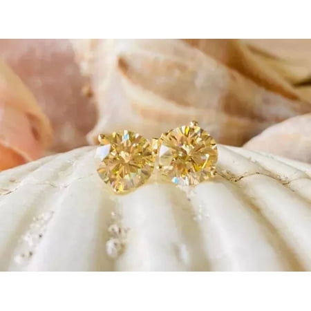 4Ct Round Cut Canary Yellow Diamond Lab Created Earring Stud 14K Yellow Gold Plated