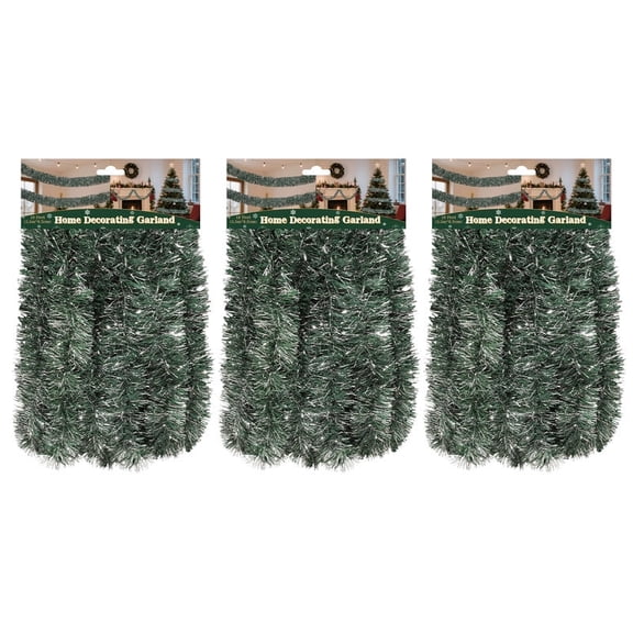 3 pack 18ft Green White Festive Garland ,Christmas Tinsel Garland - 3.25in Width, Ideal for Christmas Furniture Decor