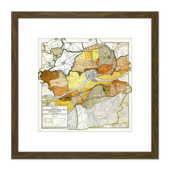 Map Antique 1888 Pelissier Imperial Frankfurt Replica 8X8 Inch Square Wooden Framed Wall Art Print Picture with Mount