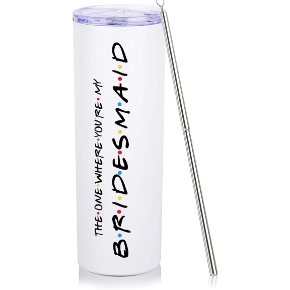 Bridesmaid Gifts from Bride Best Gifts for Bridesmaid Unique Bridesmaid Tumbler Wedding Present for Bridesmaid -20oz Skinny Wine Bridesmaid Tumbler Gifts for Bridesmaid Wine Cup with Lip Straw