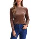 thumbnail image 1 of Blusa de terciopelo elástica de manga larga y cuello redondo para mujer INSPIRE CHIC en color marrón, 1 of 5