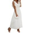 thumbnail image 1 of SAYOO Vestidos Largos de Manga con Volantes con cinturón para Mujer Verano, Vestidos de Gasa Plisados con Cuello en V de Color Sólido Casual SAYOO casual, 1 of 7