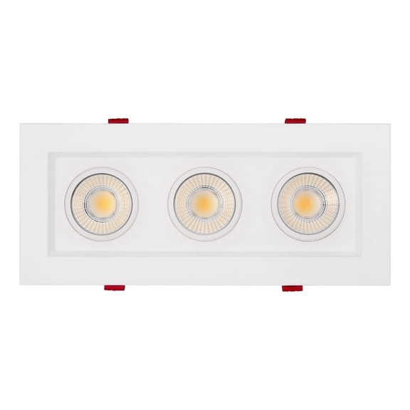 Maxxima 4 in. 3 Head LED Slim Square Recessed Anti-Glare Gimbal Downlight, White, Canless IC Rated, 3000 Lumens, 5 CCT 2700K-5000K