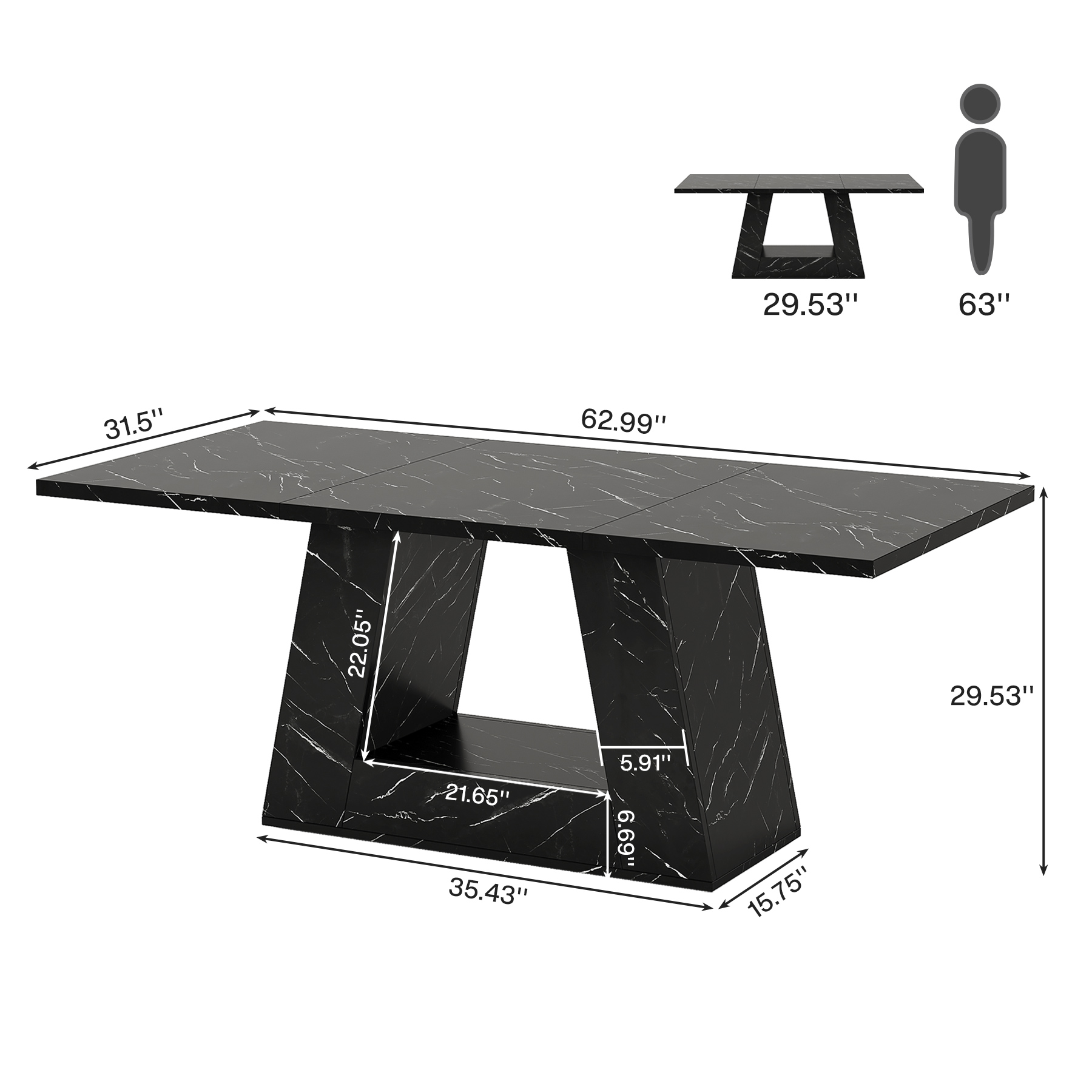Tribesigns 63" Dining Table, Light Brown Wood Table Kitchen Table with Double Pedestal
