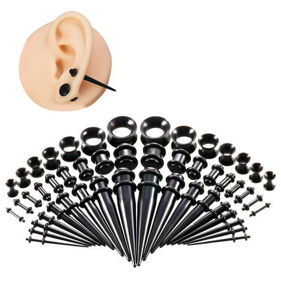 Ear Stretching Kit 50 Pieces Acrylic Tapers Plugs Silicone Tunnels Ear Gauges Expander Set Body Piercing Jewelry, Ear Gauge Stretchers for Beginners, Ear Lobe Expansion Training Kit