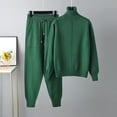thumbnail image 2 of HAPIMO Women 2 Pieces Set Knitted Tracksuit Turtleneck Sweater Carrot Jogging Pants Pullover Sweater Set Knitted Outwear Outfits Tracksuits Green, 2 of 8