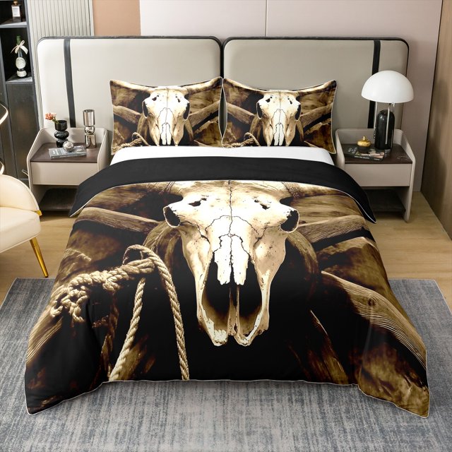 Erosebridal Retro Sheep Skeleton 100% Cotton Comforter Cover Full, Rustic Hunting Animal Bedding Full Size, Western Decor, Reversible(No Comforter)