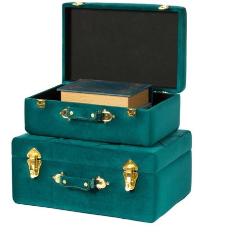 QI003982-GN 8.25 x 19 x 13 in. Decorative Tufted Velvet Suitcase Treasure Chest, Green - Set of 2
