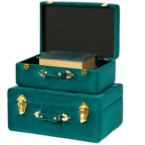 QI003982-GN 8.25 x 19 x 13 in. Decorative Tufted Velvet Suitcase Treasure Chest, Green - Set of 2