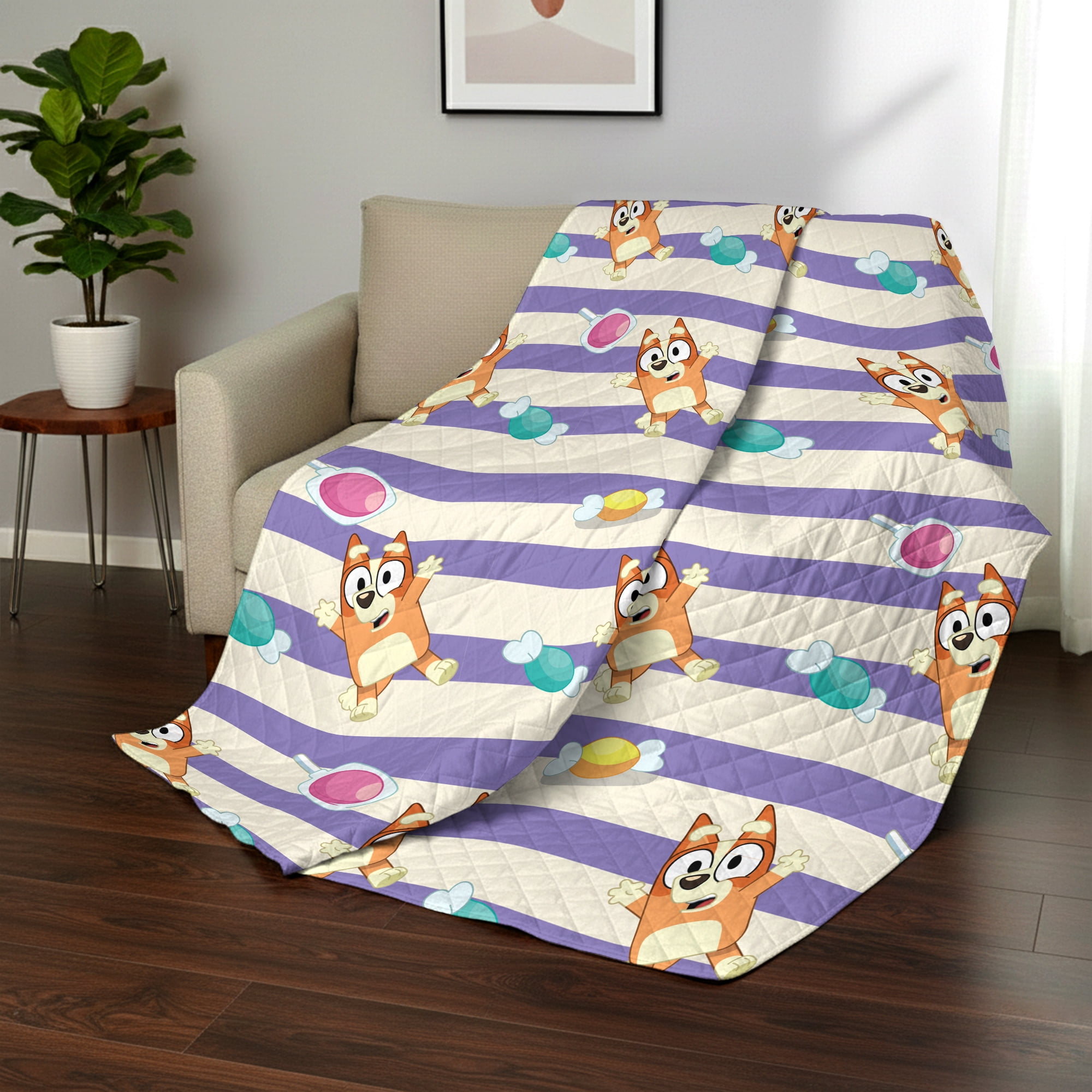Bluey Bingo Candy Land Quilted Throw Blanket 60x80 inches, Kids Character Bedding