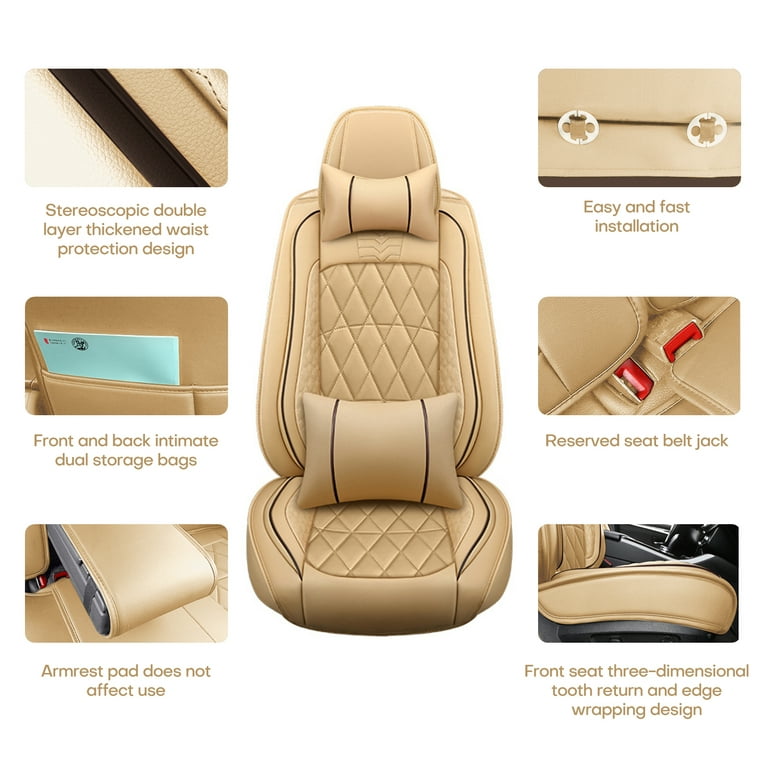 OTOEZ Car Seat Covers Full Set, 5 Pcs Leather Automotive Front & Rear Seat  Covers, Waterproof Car Seat Cushion Protector Universal Fit Honda Accord