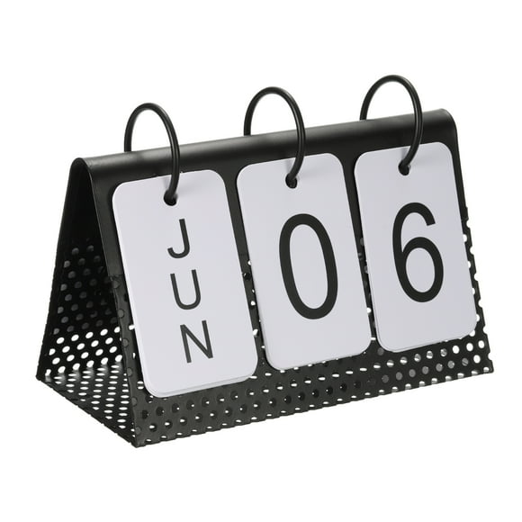 Unique Bargains Vintage Wood Perpetual Calendar, Flip Calendar Turn Page Month Date Display for Desk Office Style 1, Black