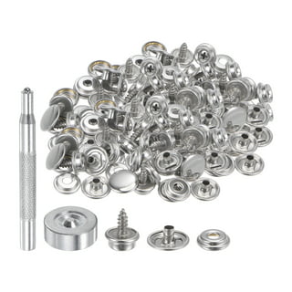 Unique Bargains 50 Sets Screw Snap Fasteners Kit 10mm Copper Snaps with Tool, Silver Tone - Silver Tone