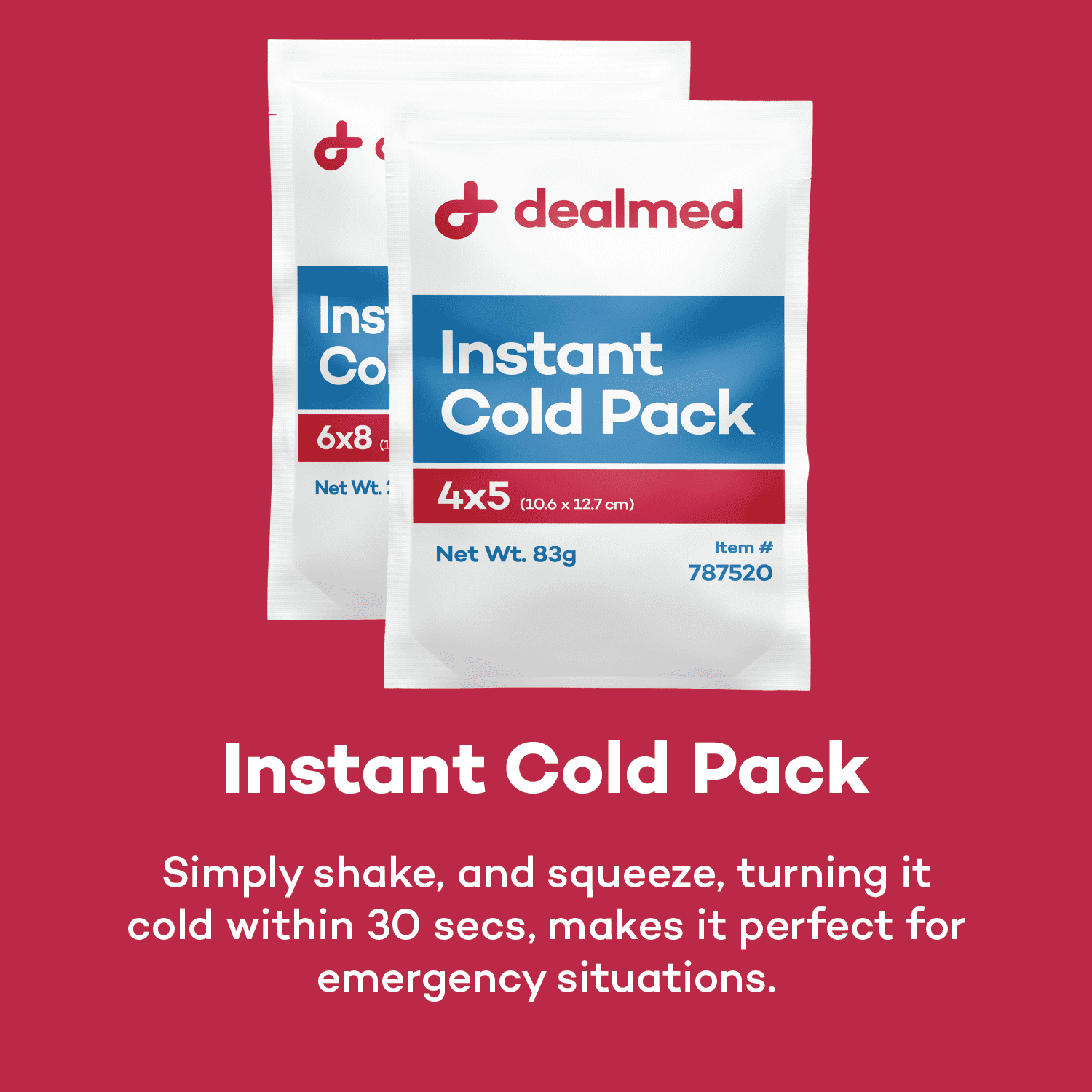 Dealmed Instant Cold Pack, 6" x 8" | Disposable Packs for Helping Injuries, Swelling, Headaches, Soreness (Case of 24)