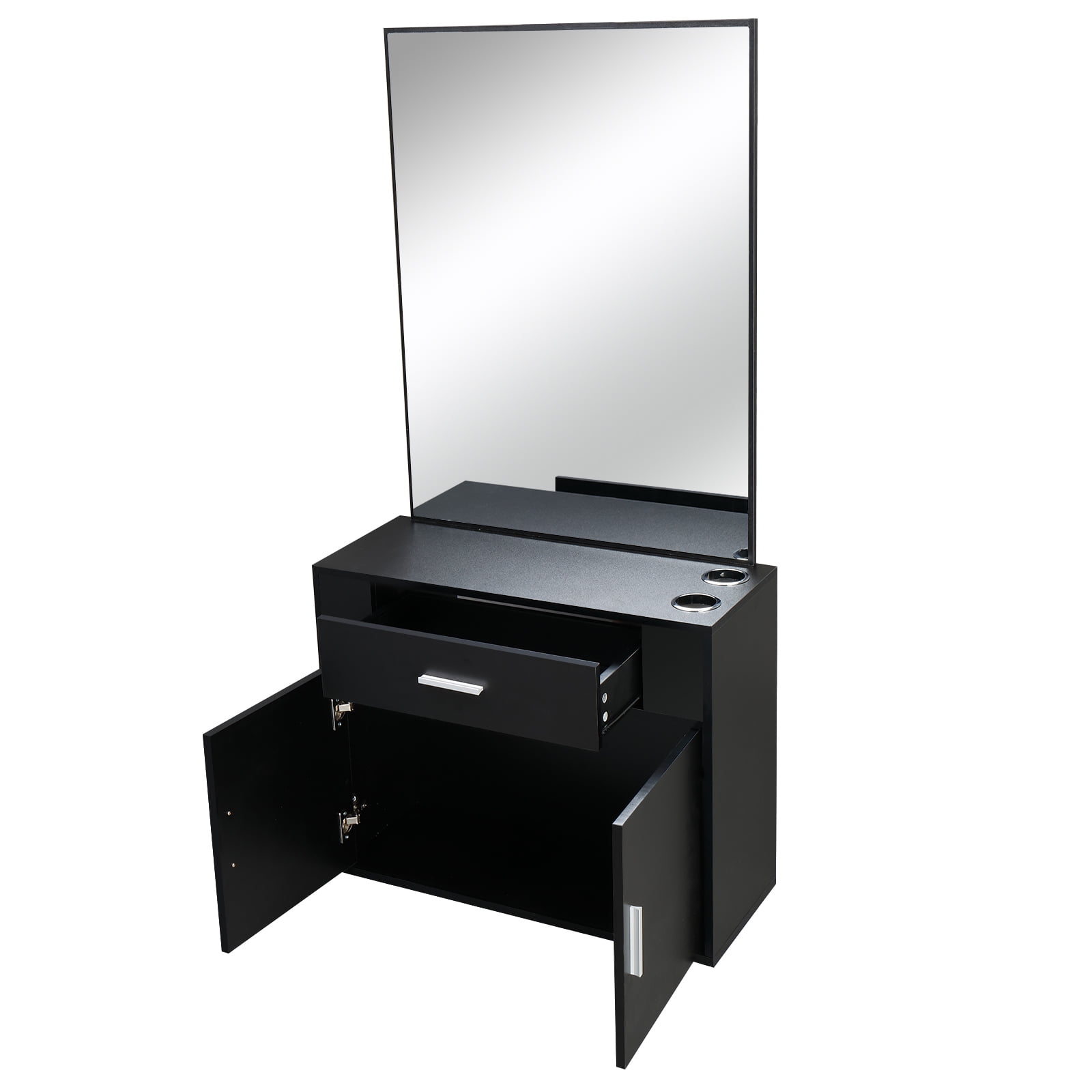 Salon Cabinet with Mirror, 1 Drawer & 1 Door, Made of 15mm E0 Matt Particle Board, Black