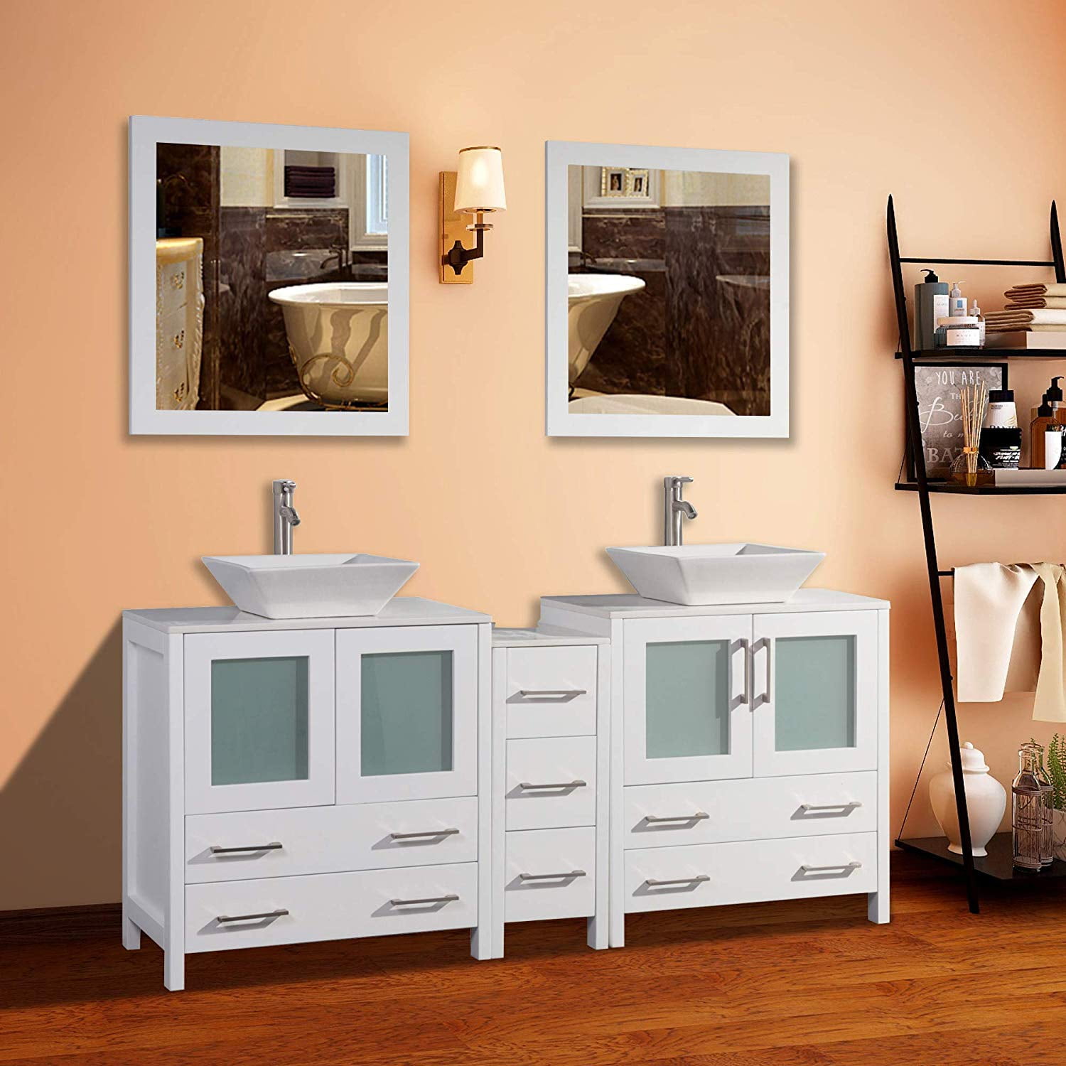 Vanity Art 72" Double Sink Bathroom Vanity Combo Set 7Drawers, 2