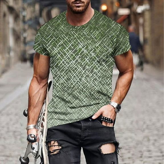 Awdenio Mens T-shirt New Fashion Casual Print Sports Short Sleeve Round-Neck Blouses Shirts Lightweight & Comfortable Casual Wear,Army Green,L