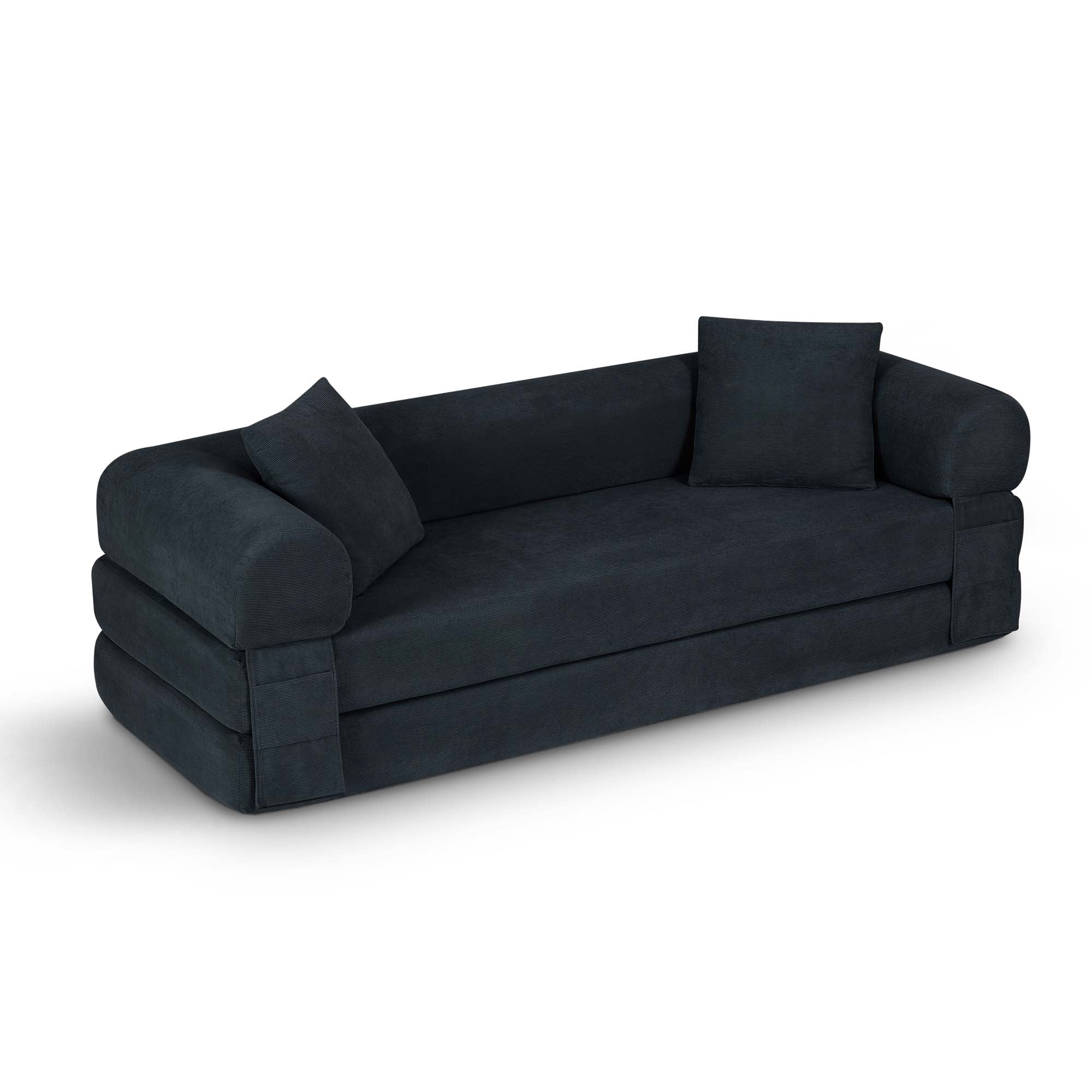 Miniyam 80" W Convertible Sofa, Boneless Couches for Living Room, Folding Sleeper Sofa Bed Queen with Pockets, Corduroy Flod Out Compressed Couch in a Box(Dark Gray)