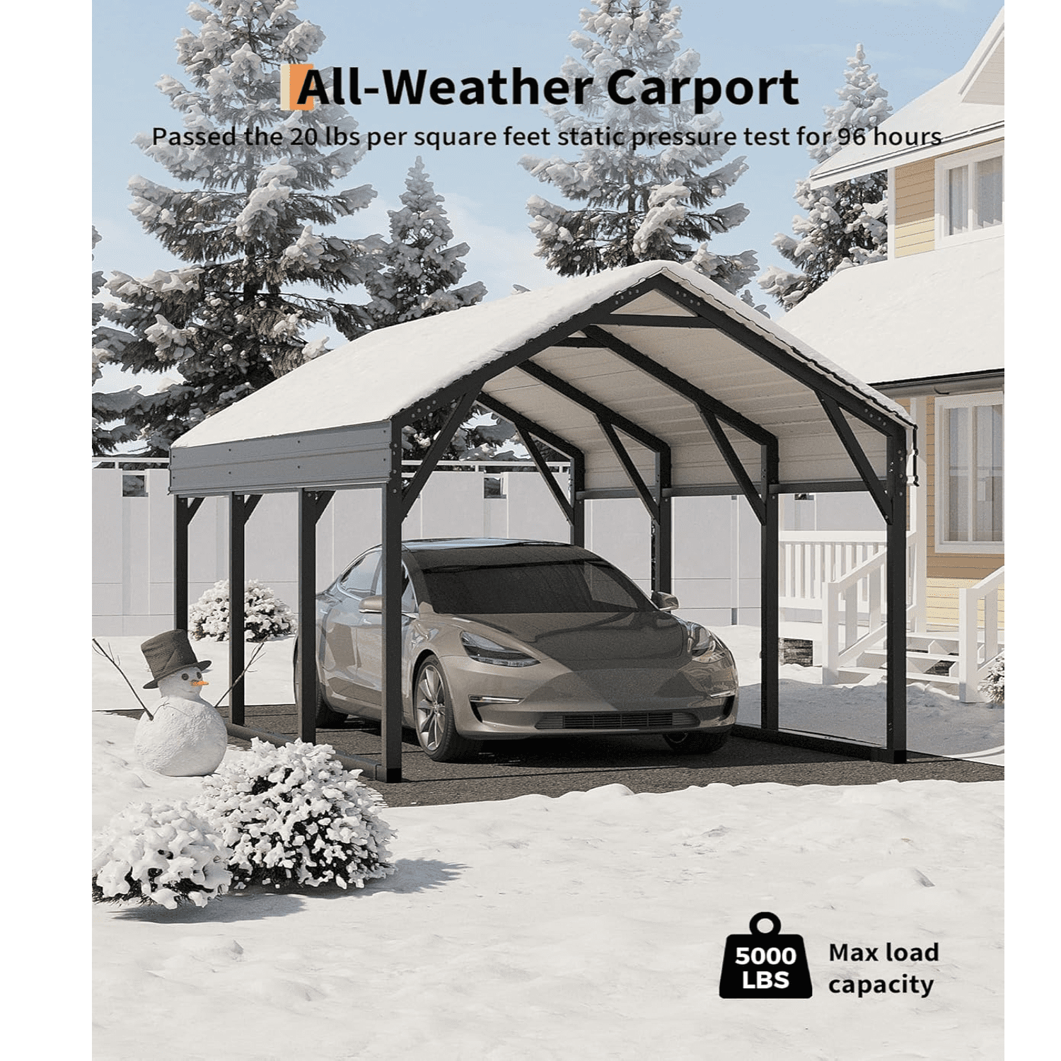 Metal Carport Kits with Reinforced Frame & Steel Roof, All-Weather Permanent Shelter for Boats, Sedans and Tractors