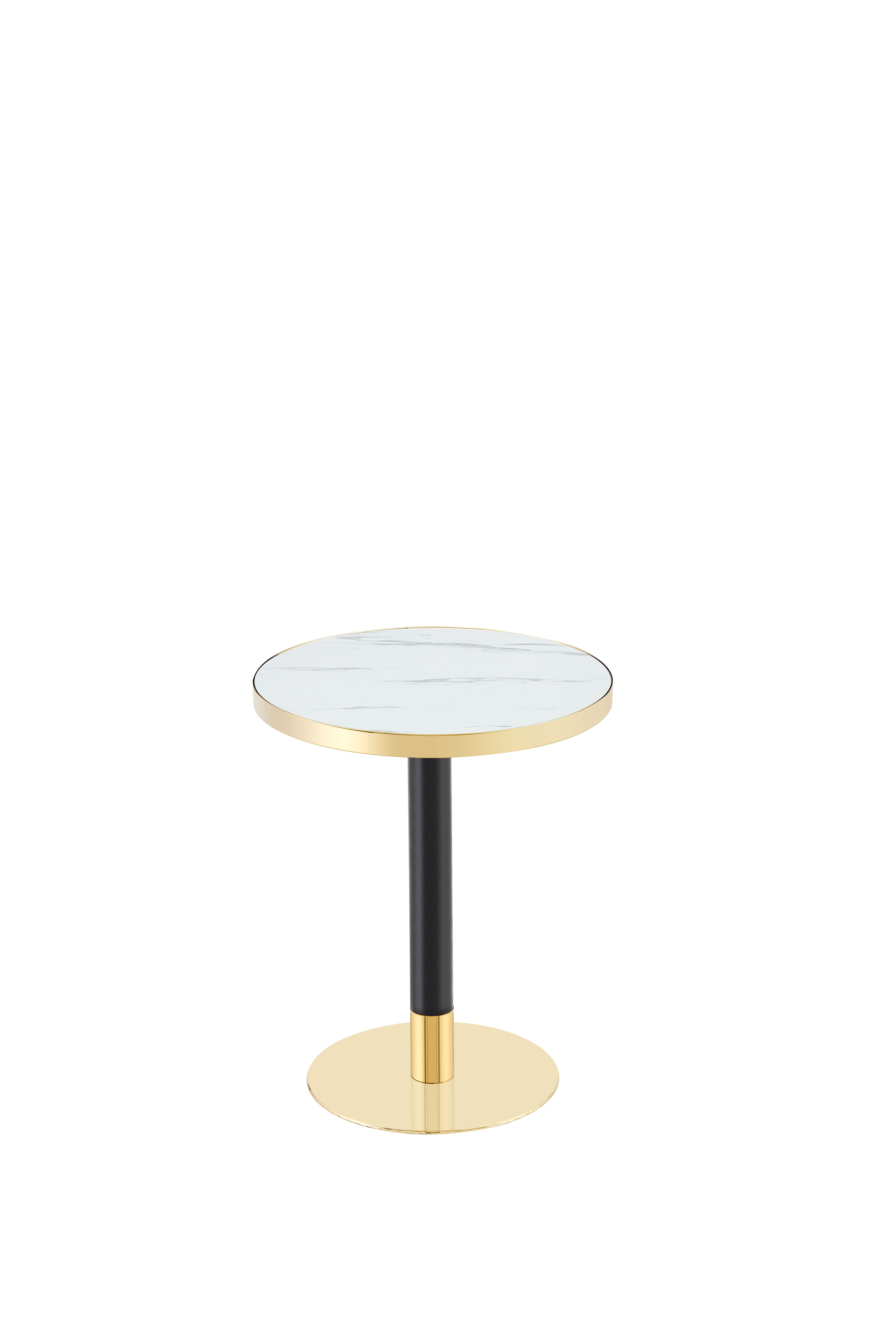 23.6" Round Light Luxury Coffee Table, UV Paint MDF Marble Texture Countertop with Stainless Steel Edging, Sturdy Metal Leg Side Table for Living Room Bedroom Entryway Office