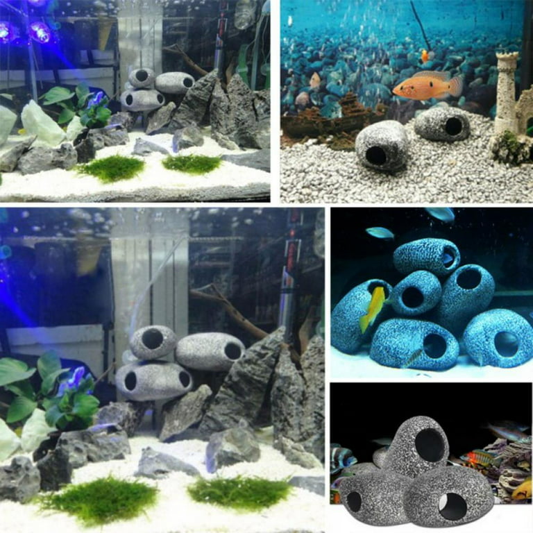 3Pcs Aquarium Stone Hideaway Decoration Resin Cichlids Rock Decor Realistic  Betta Hideout Shelter Cave Fish Tank Ornament for Shrimp,Short Bream and