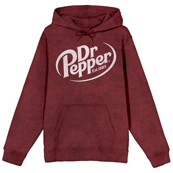 Dr Pepper White Logo Adult Mineral Wash Maroon Long Sleeve Hooded Sweatshirt - Medium