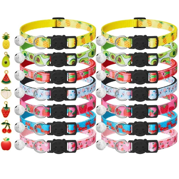 14 Pack Breakaway Cat Collars with Bells & Fruit Pendants, Safety Kitten Collar, Adjustable, Ideal for Girl Cats Boy Male Cats Pet Supplies, Gifts