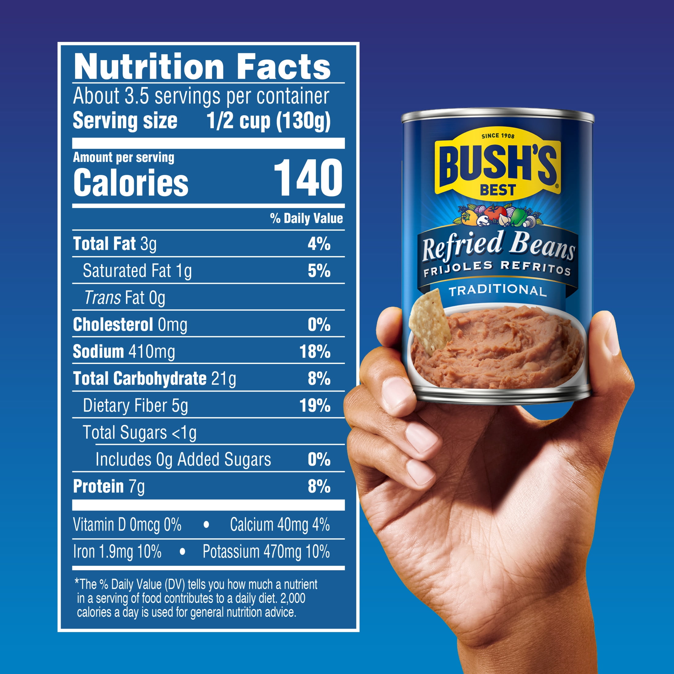 (12 pack) Bush's Traditional Refried Beans, Canned Mashed Pinto Beans, 16 oz Can