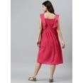 thumbnail image 6 of Janasya Summer Boho Square Neck Sleeveless Solid Pink Cotton Flared Midi Dress For Women, 6 of 7