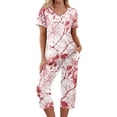 thumbnail image 2 of Women's Halloween Pajama Sets 2 Pieces Lounge Sleepwears Pumpkin Printed Plus Size Short Sleeve Top and Capri Pants Halloween Gifts, 2 of 6