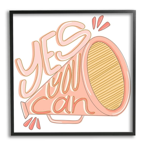 Stupell Industries Yes You Can Megaphone Cheerleader Shout Motivational Phrase Framed Wall Art, 17 x 30, Design by Anna Whitham