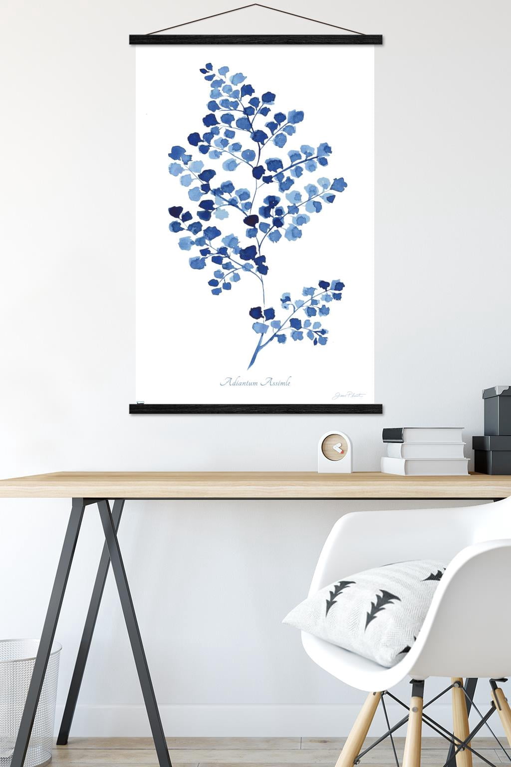 Jean Plout - Indigo Botanical Adiantum Assimle Wall Poster with Magnetic Frame, 22.375" x 34"