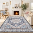 thumbnail image 3 of Newburos Area Rug 9'x12', Non-Slip Machine Washable Rugs for Living Room Bedroom, Low Pile Soft Vintage Print Pattern Indoor Carpet, Navy, 3 of 12