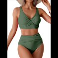 thumbnail image 2 of Ensembles de Bikini pour Femmes Maillot de Bain Deux Pièces Taille Haute Col en V Torsadé Bretelles Spaghetti Réglables, 2 of 7