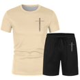 thumbnail image 4 of Letdown Mens Short Sleeve T Shirt and Shorts Set Casual Two Piece Outfit Lightweight Breathable Summer Lounge Athletic Wear (Beige,L), 4 of 4