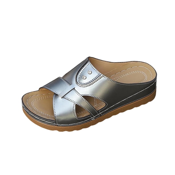Mujeres Zapatillas de Verano de Moda Casual Versátil Playa Peep-Toe Abierto-Toe Cuña Tacones Zapatillas para la Primavera Y el Verano