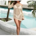 thumbnail image 6 of Womens Oversized Crochet Knit Swim Cover Up Long Sleeve Mesh Beach Bathing Suit Coverup, 6 of 13