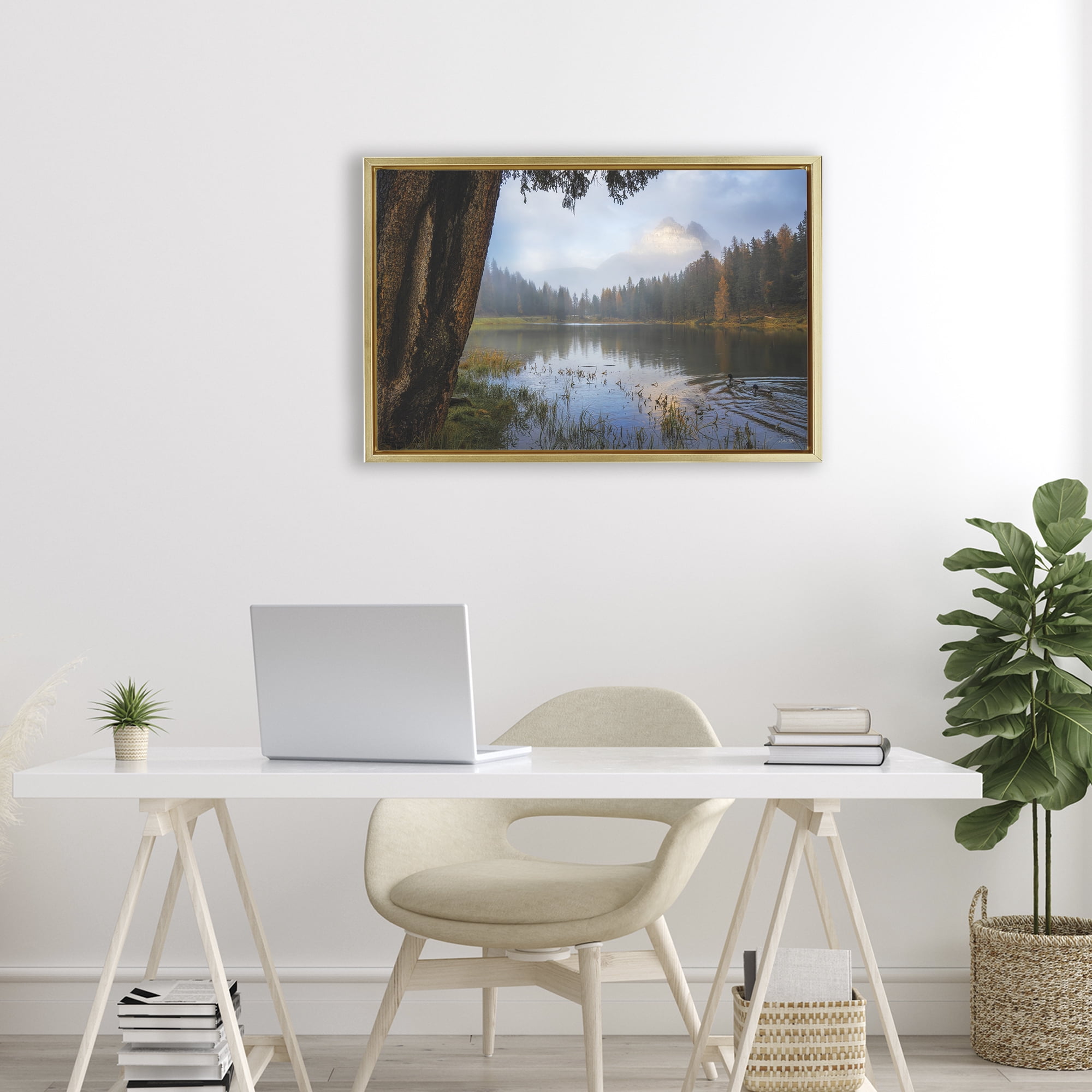 Stupell Industries Autumn Forest Reflections Gold Framed Floater Canvas Wall Art, design by Martin Podt