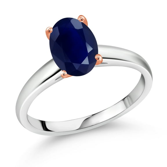 Gem Stone King 2.50 Ct Oval Blue Sapphire 10K White and Rose Gold Ring (Size 9)