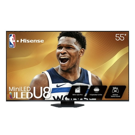 Hisense 55" Class U8 Series Mini-LED ULED 4K UHD Google Smart TV (55U8QG, 2025 Model) - QLED, Native 165Hz, Game Mode Ultra 288 VRR,Dolby Vision IQ, Dobly Atmos, Full Array Local Dimming