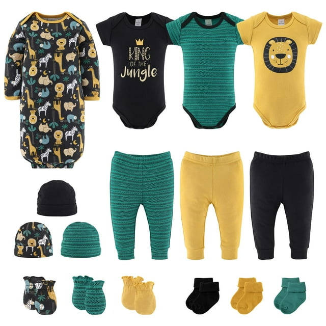 The Peanutshell Newborn Boy Clothes & EssentIals, 16 Piece Baby Layette Gift Set, 0-3 Month Outfits