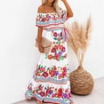 thumbnail image 5 of Women's Mexican Dress Summer Floral Print Off The Shoulder Sleeveless Beach Long Maxi Dress-White, 5 of 5