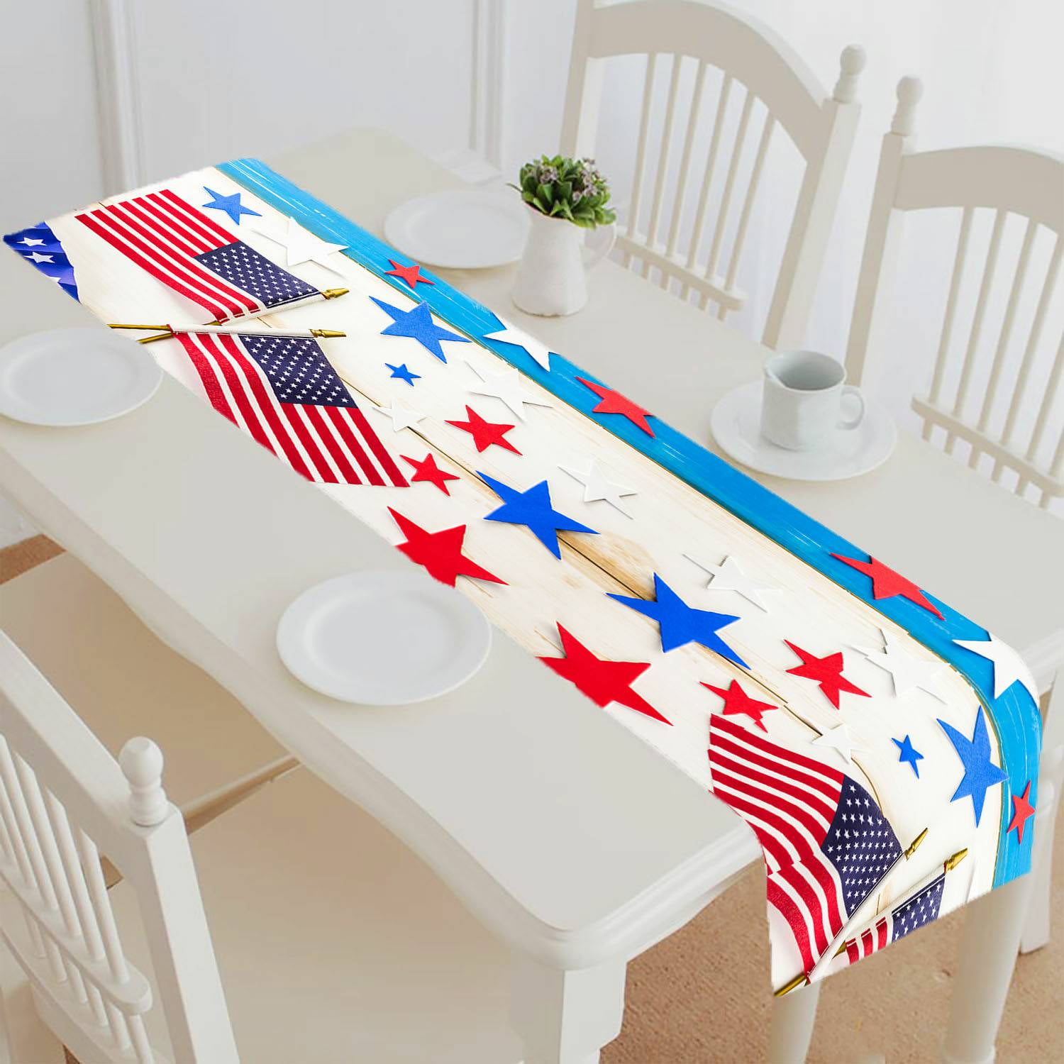 ECZJNT White blue red decorations to celebrate July 4th table runner