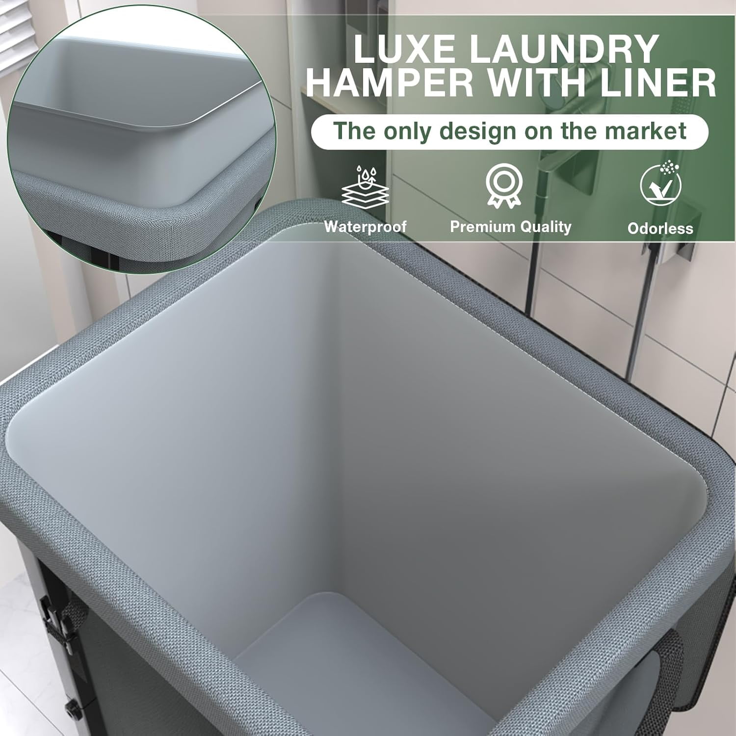 40 Gal(150L) High Grade Large Laundry Basket with Wheels, Rolling Laundry Hamper, Laundry Cart with Metal Frame and Removable Bag Design, Suitable for Laundry Room, Bedroom (White, 150L)