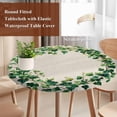thumbnail image 5 of Round Tablecloth Watercolor Green Vine Elastic Edge Fitted Rustic Farmhouse Beige Plastic Table Cover,Waterproof Oil Proof for Dinner,Outdoor, Picnic, 55"- 60" DIA Tables, 5 of 8