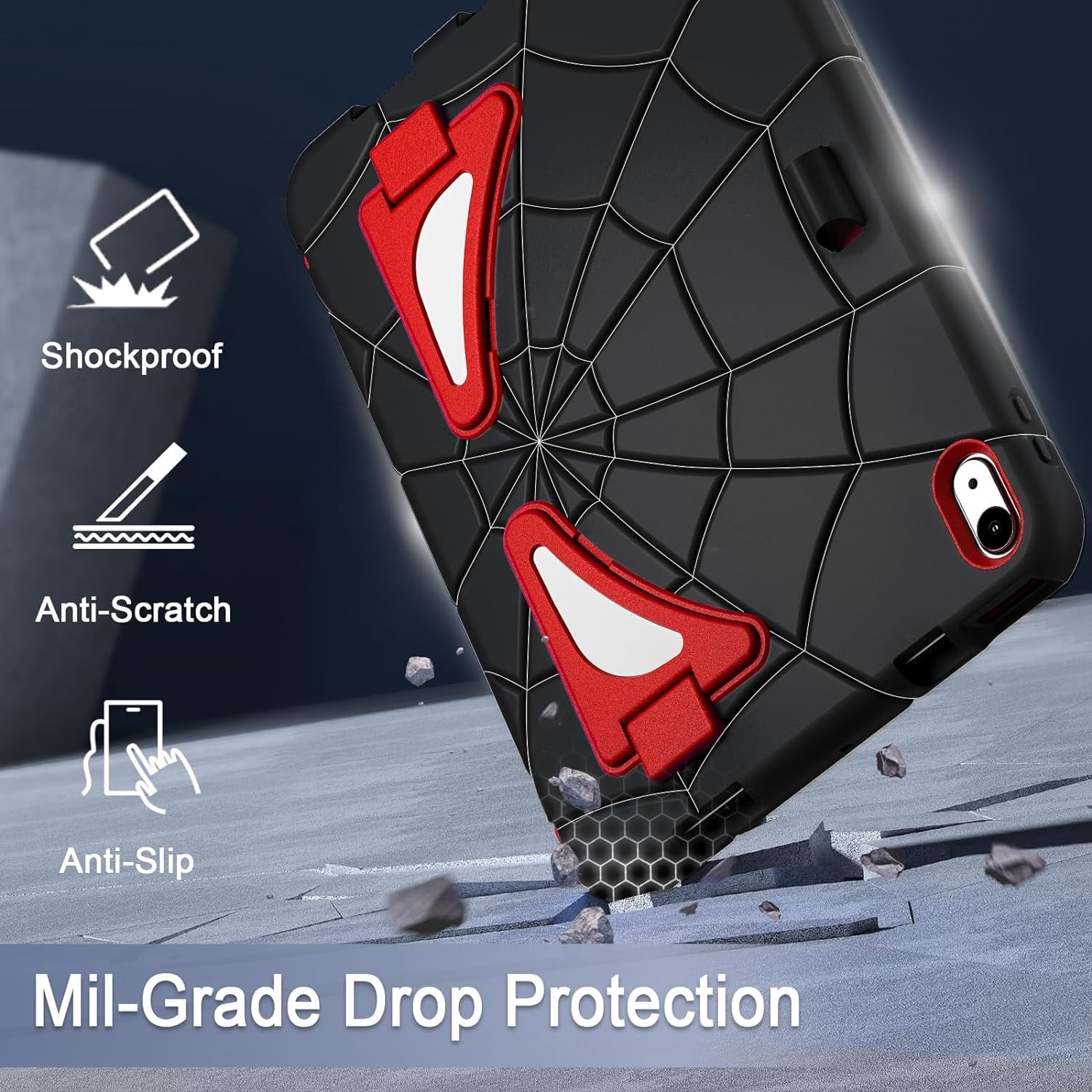 REQO iPad 10th Generation Case 2022, Kids Friendly iPad 10.9 Case with Kickstand Shoulder Strap Pencil Holder, Heavy Duty Protective Case for iPad 10th Generation 2022 Release, Black Scarlet