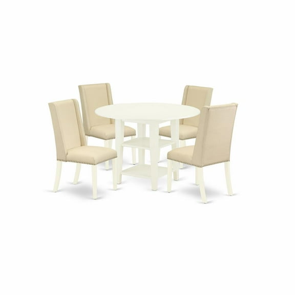 East West Furniture Sudbury 5-piece Wood Dining Table Set in Linen White